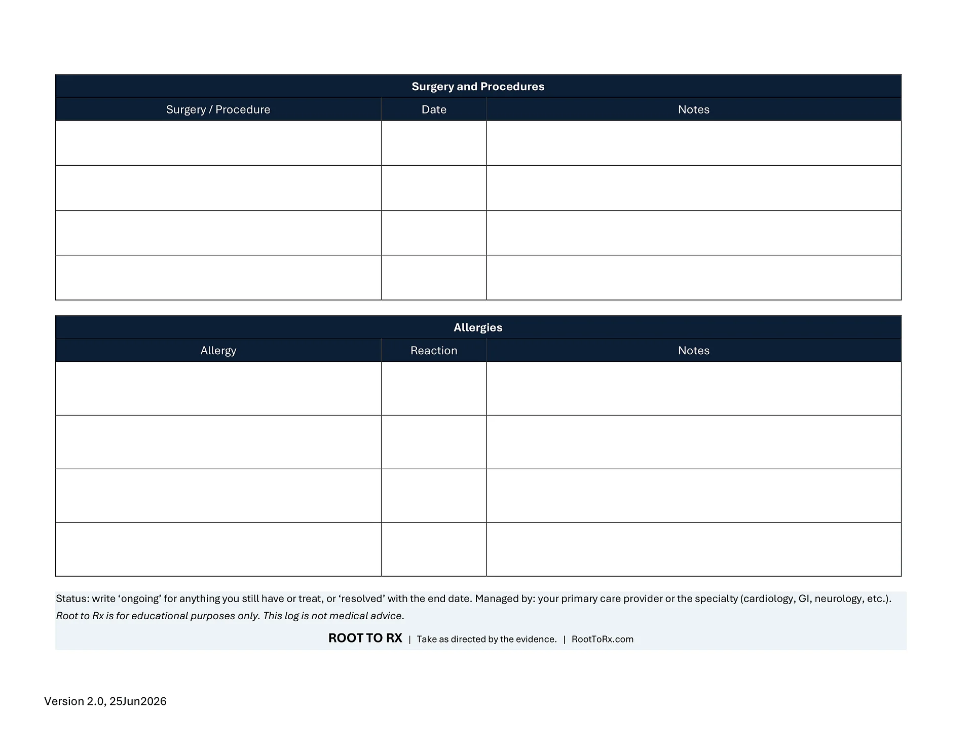 My Root to Rx Medical History Log product image (2)