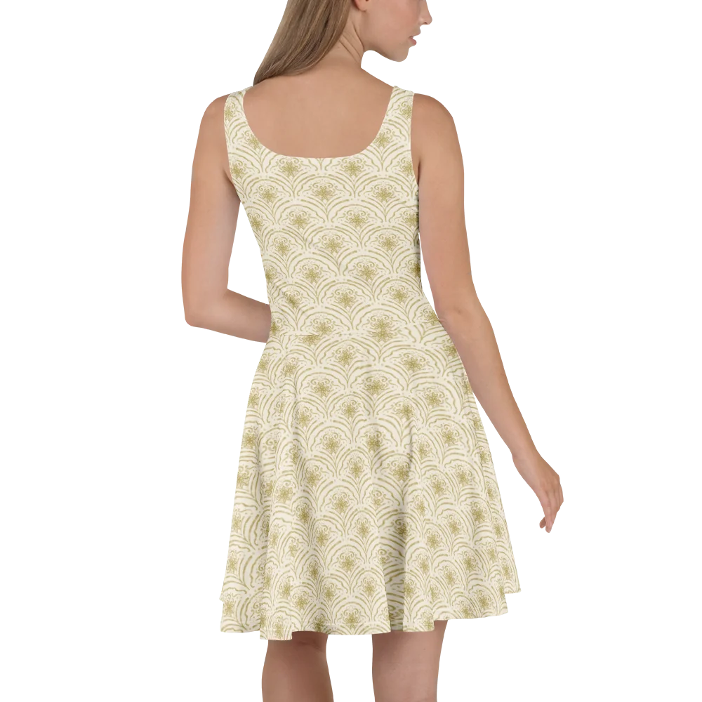 Elegant Beige & Gold Ornamental Skater Dress product image (4)
