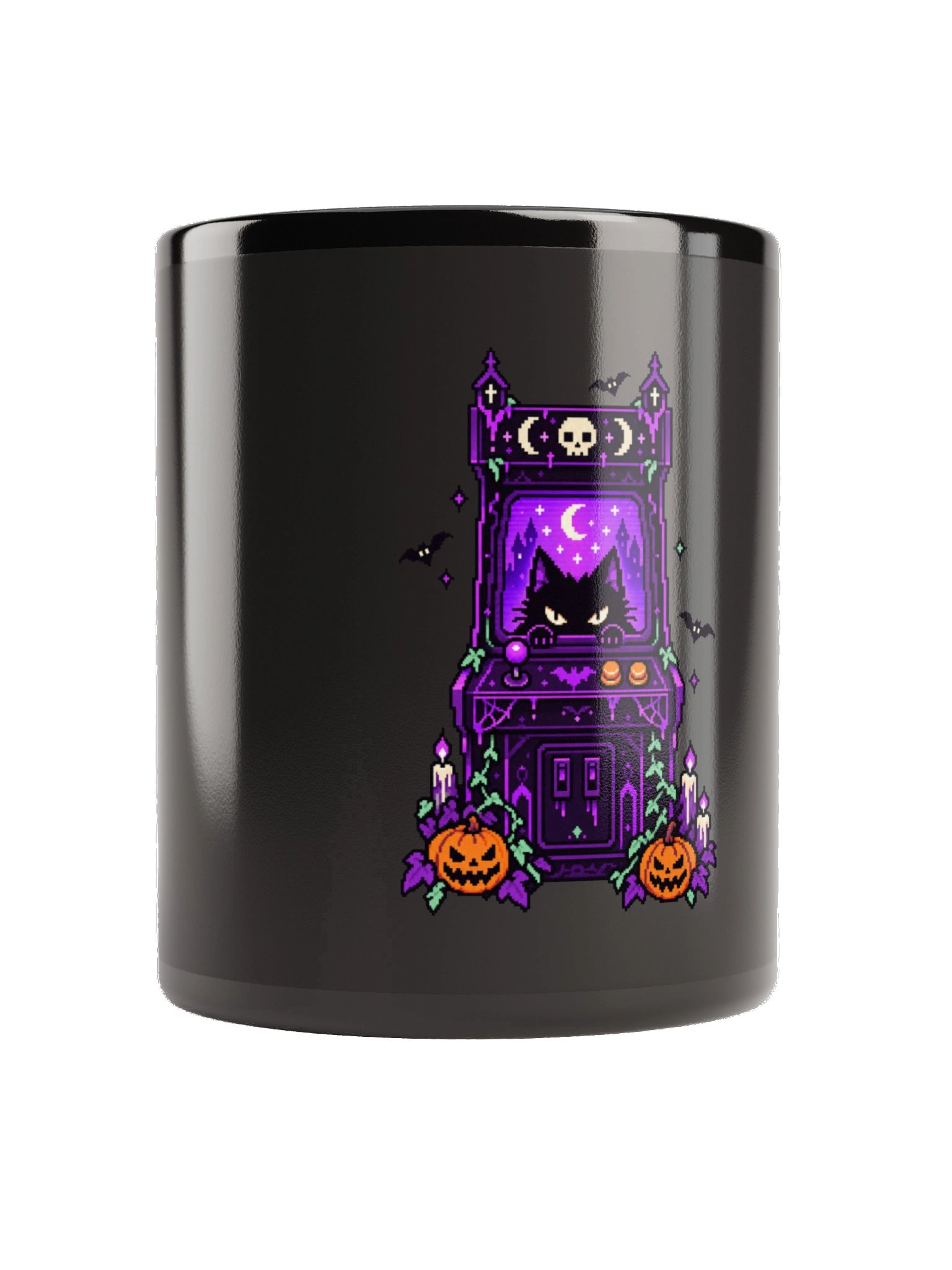 Haunted Arcade Cat — Black Glossy Mug product image (1)