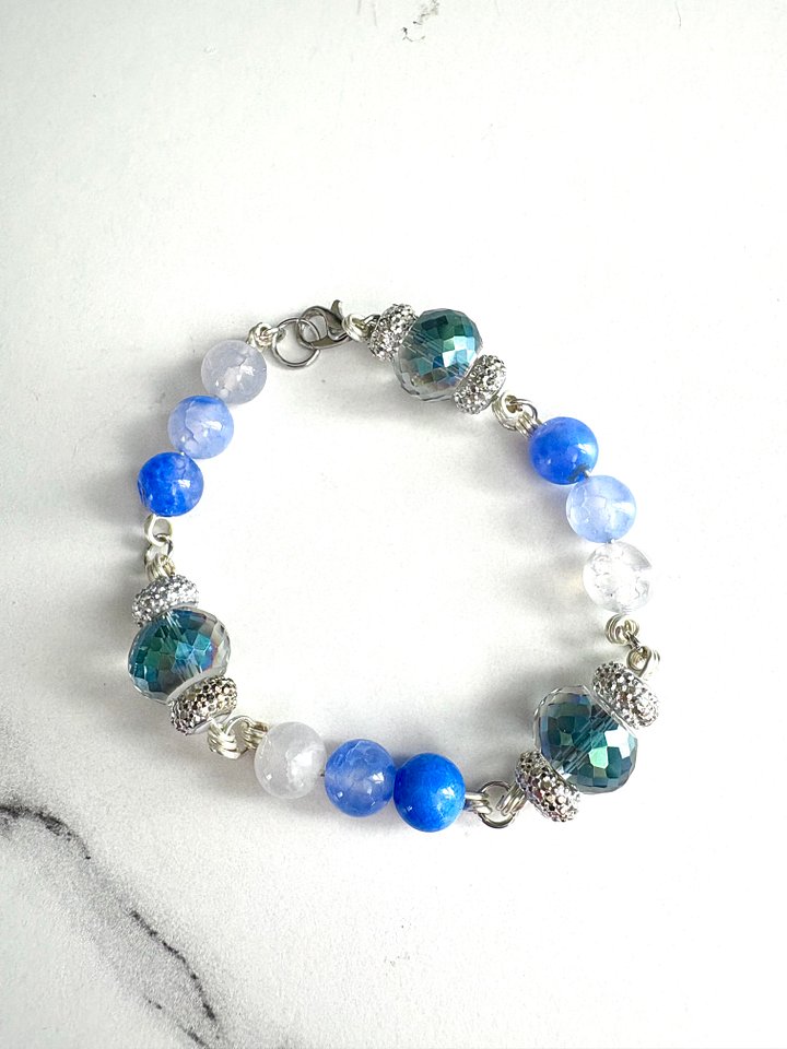 MFD-00289 | 7.5" Semi-Precious Tanzanite-Esque Beads Bracelet | Wire Wrapped Links | by Monique Faella Designs™ product image (1)