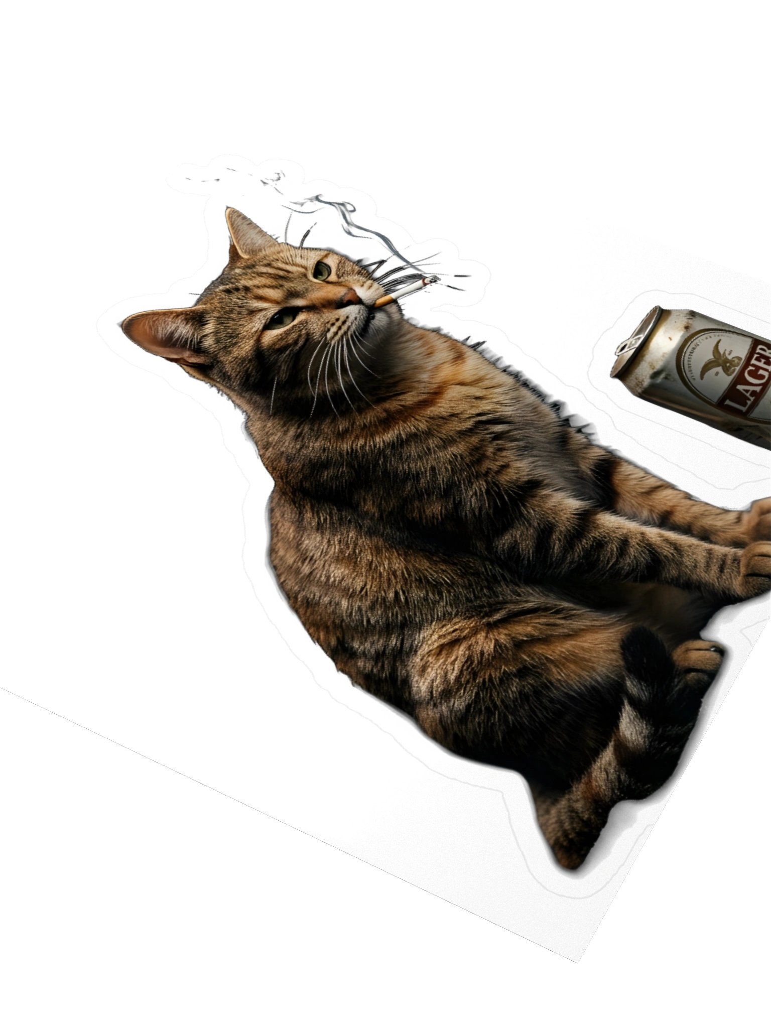 Grumpy Cat Smoking Sticker – Funny Tough Tabby Cat with Beer Decal for Laptop, Water Bottle & Guitar Case product image (3)