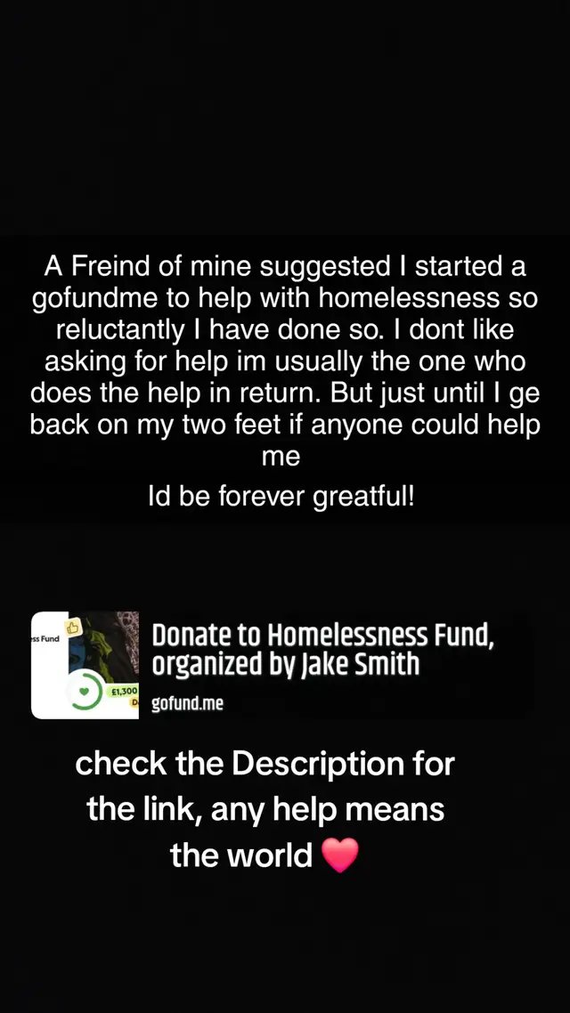 A freind of mine suggested i make one of these, usually i dont like them but i am desperate to get out of this situation as soon a as possible, even small amounts help, and it would everything to me!  https://gofund.me/b64c0dba #gofundme #homelesspeople #homelessness #donations #pleasehelp 