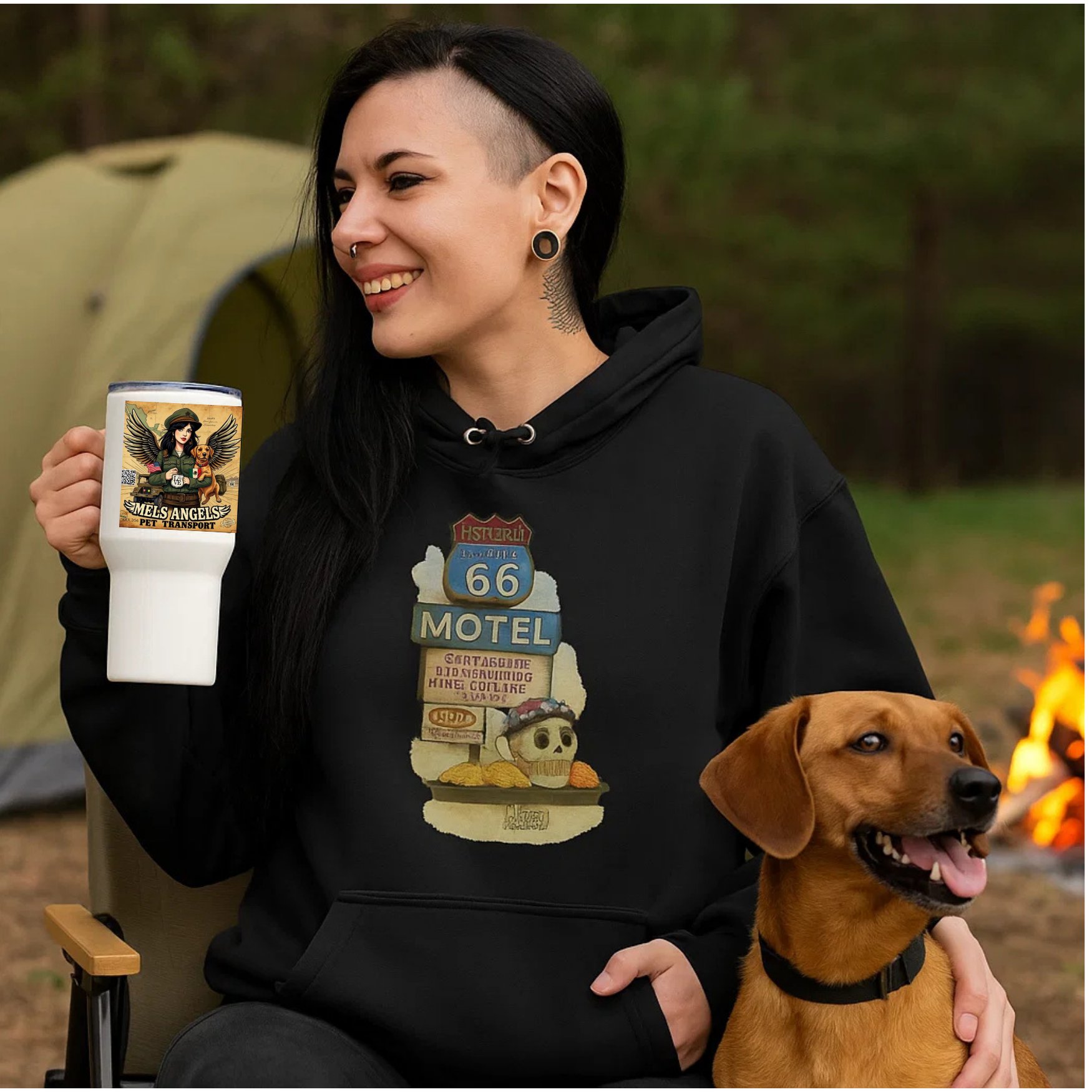 Route 66 Motel Skull Hoodie – Vintage Road Trip Día de los Muertos Sweatshirt product image (7)