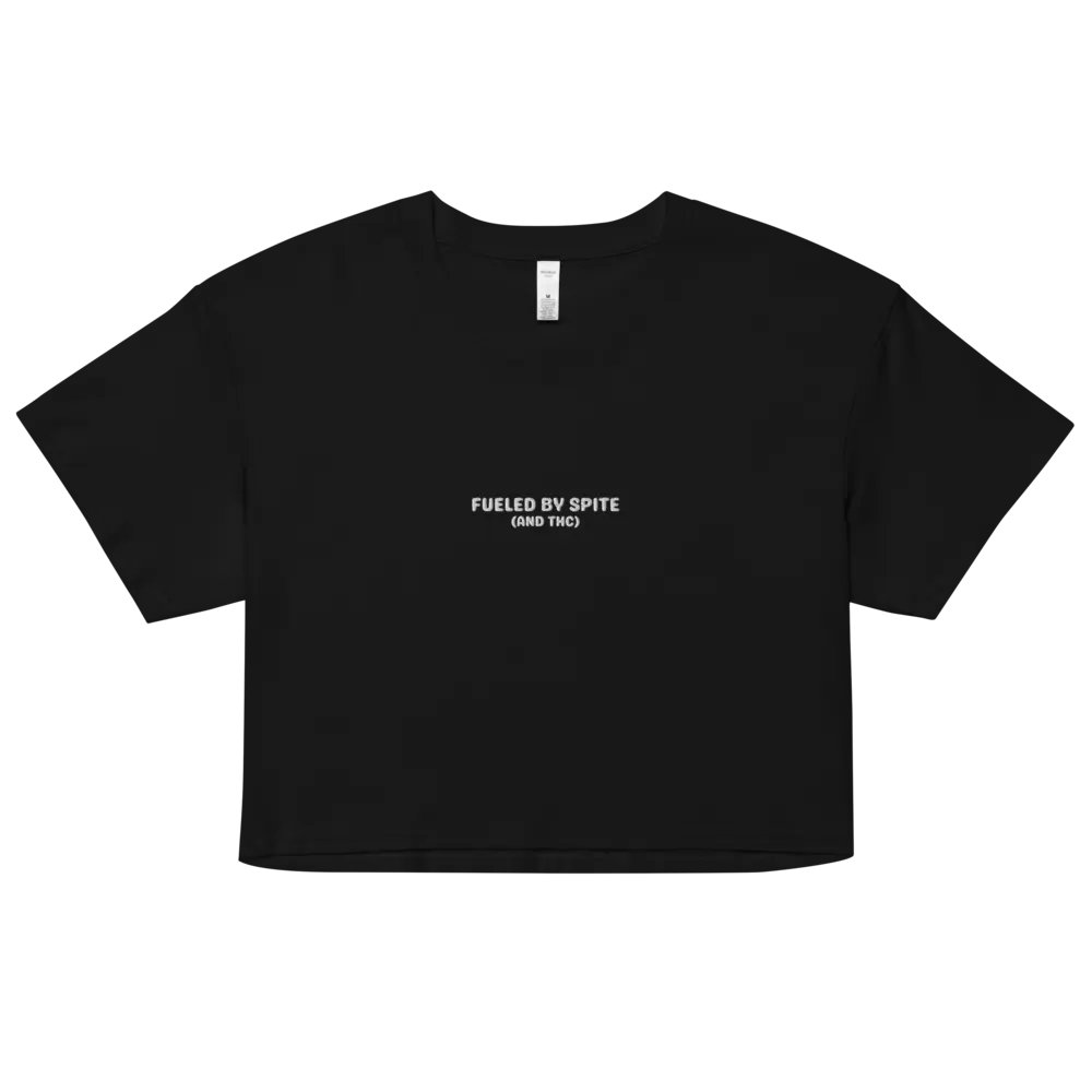 FUELED BY SPITE (white thread) embroidered cotton crop top product image (1)