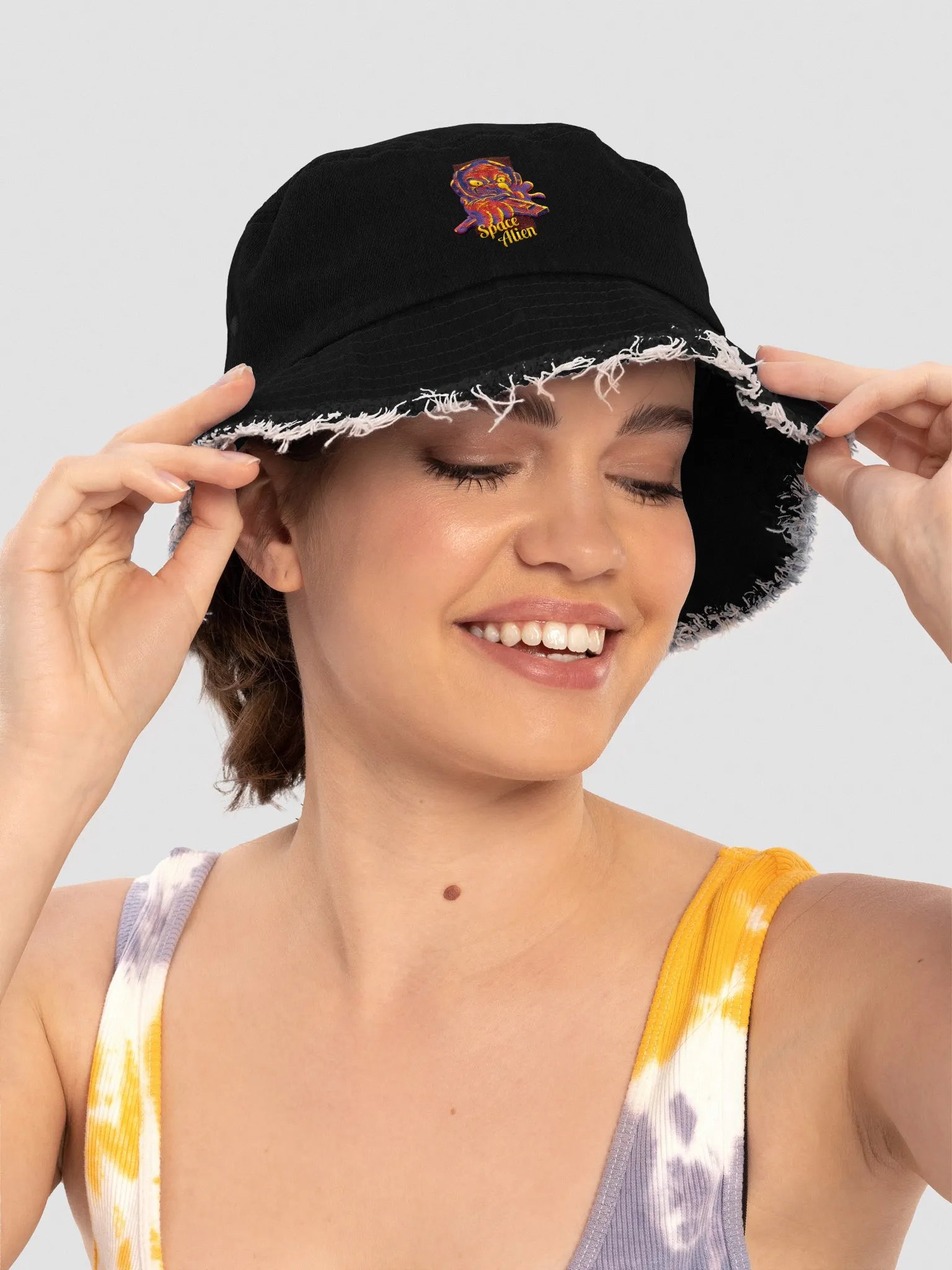 Black Bucket Hat with Space Alien Design product image (5)