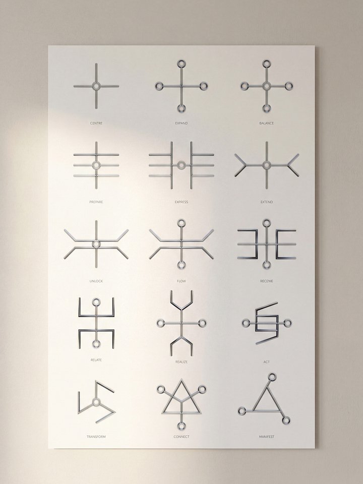 Sacred Circuits Poster (Vertical White Background) | Full 15 Bashar Glyphs for Meditation & Consciousness Expansion | Spiritual Wall Art product image (1)