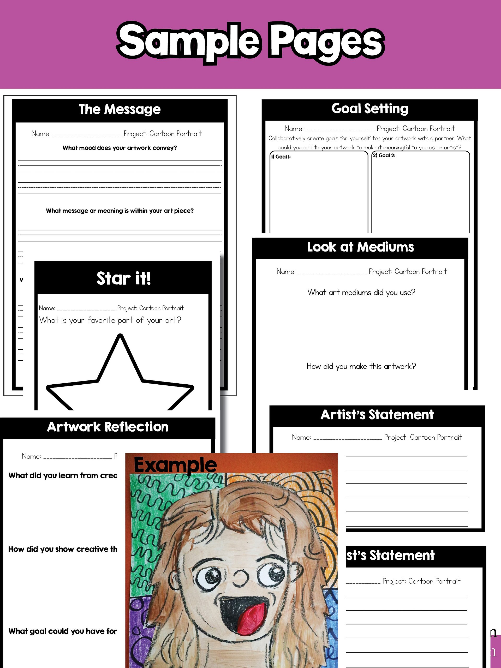 2nd Grade Back to School Cartoon Portrait Art Lesson Self Portrait Art Project product image (11)