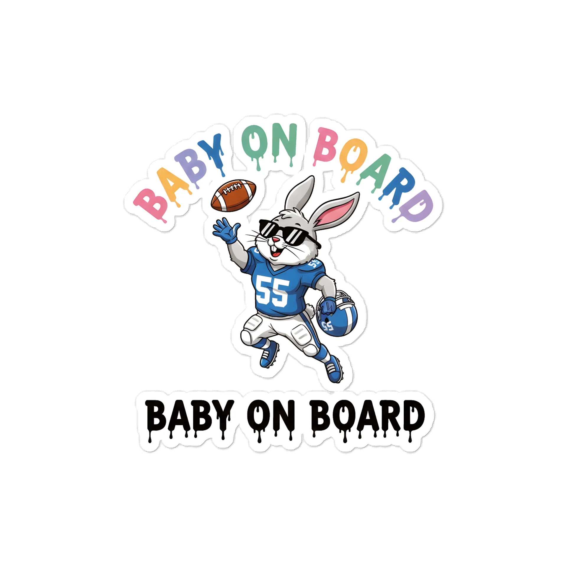 Funny Bunny Football Baby on Board Sticker - 5x5 Weatherproof Vinyl Car Decal - Cute Sporty Bunny Tailgate Decor - Premium Outdoor Grade Safety Sign for SUVs & Jeeps product image (1)