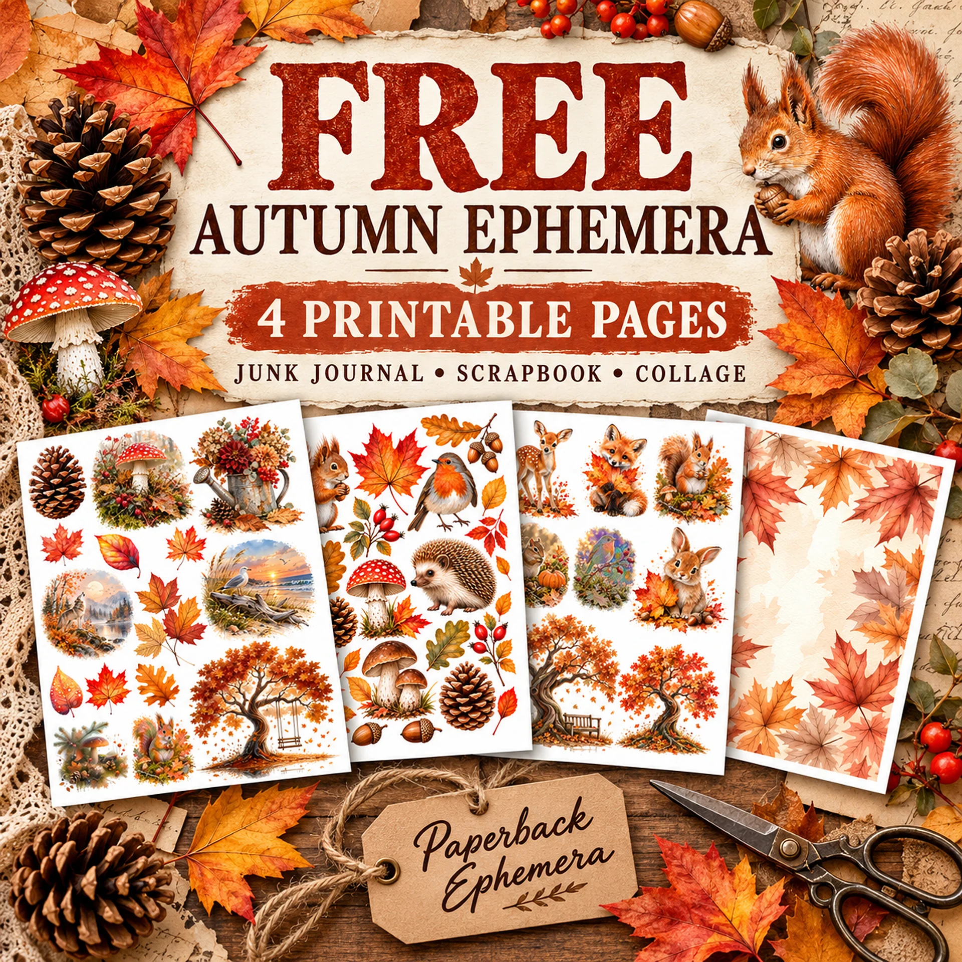 Free Autumn Ephemera Printable PDF – 4 Fall Journal Pages product image (1)