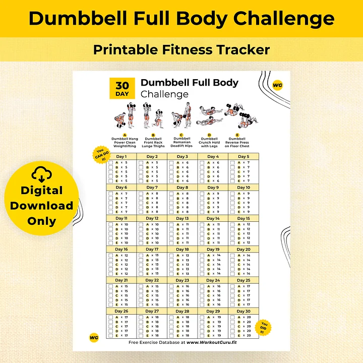30 Day Dumbbell Full Body Challenge - Printable Workout Tracker product image (1)