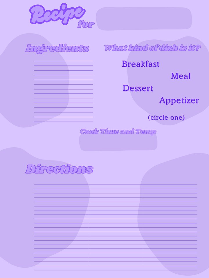 March's Planner Design - Recipes Sheets (Letter Size) product image (1)