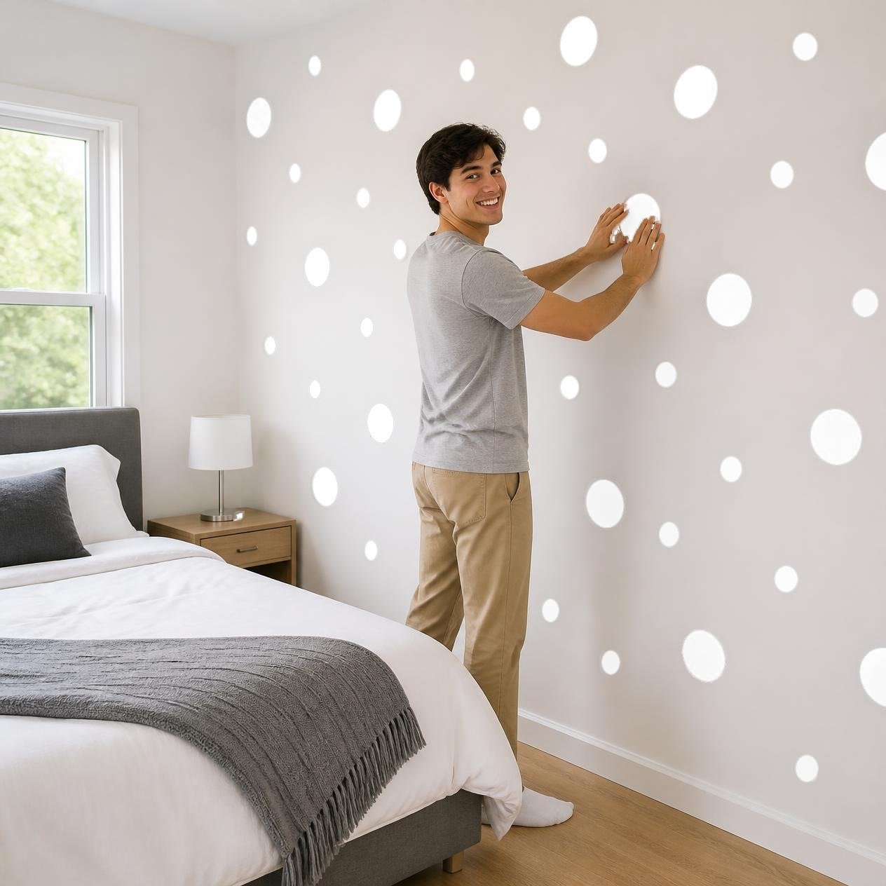 White Polka Dot Wall Decals, 2" and 4" Vinyl Circle Stickers, Removable Dot Decals for Nursery, Kids Room, Playroom product image (4)