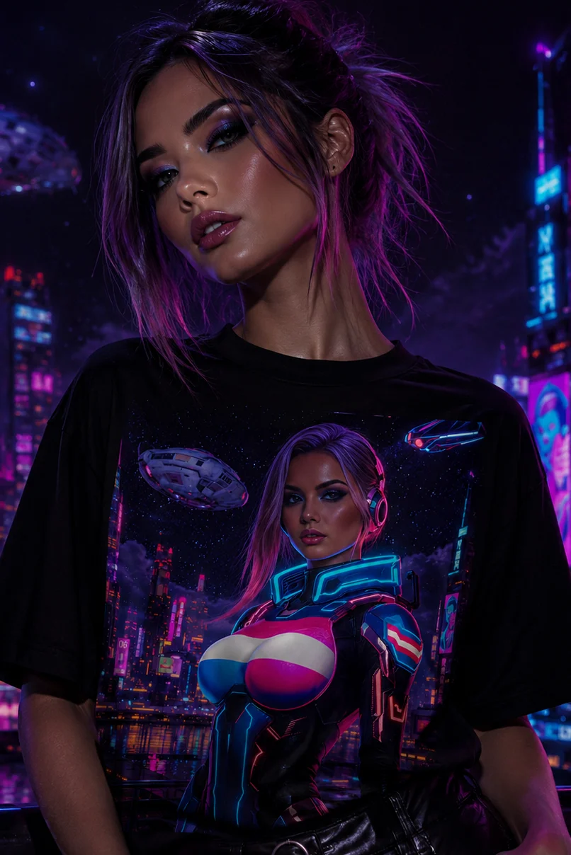 "Oversized Cyberpunk Trans Pride T-Shirt - Neon Sci-Fi Streetwear" product image (1)