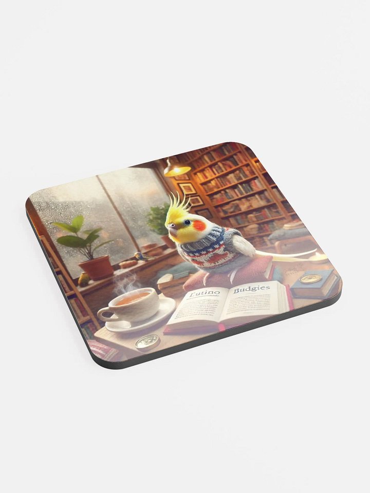 Perch & Sip – Glossed Cork Coaster with Parakeet Art 8 product image (2)