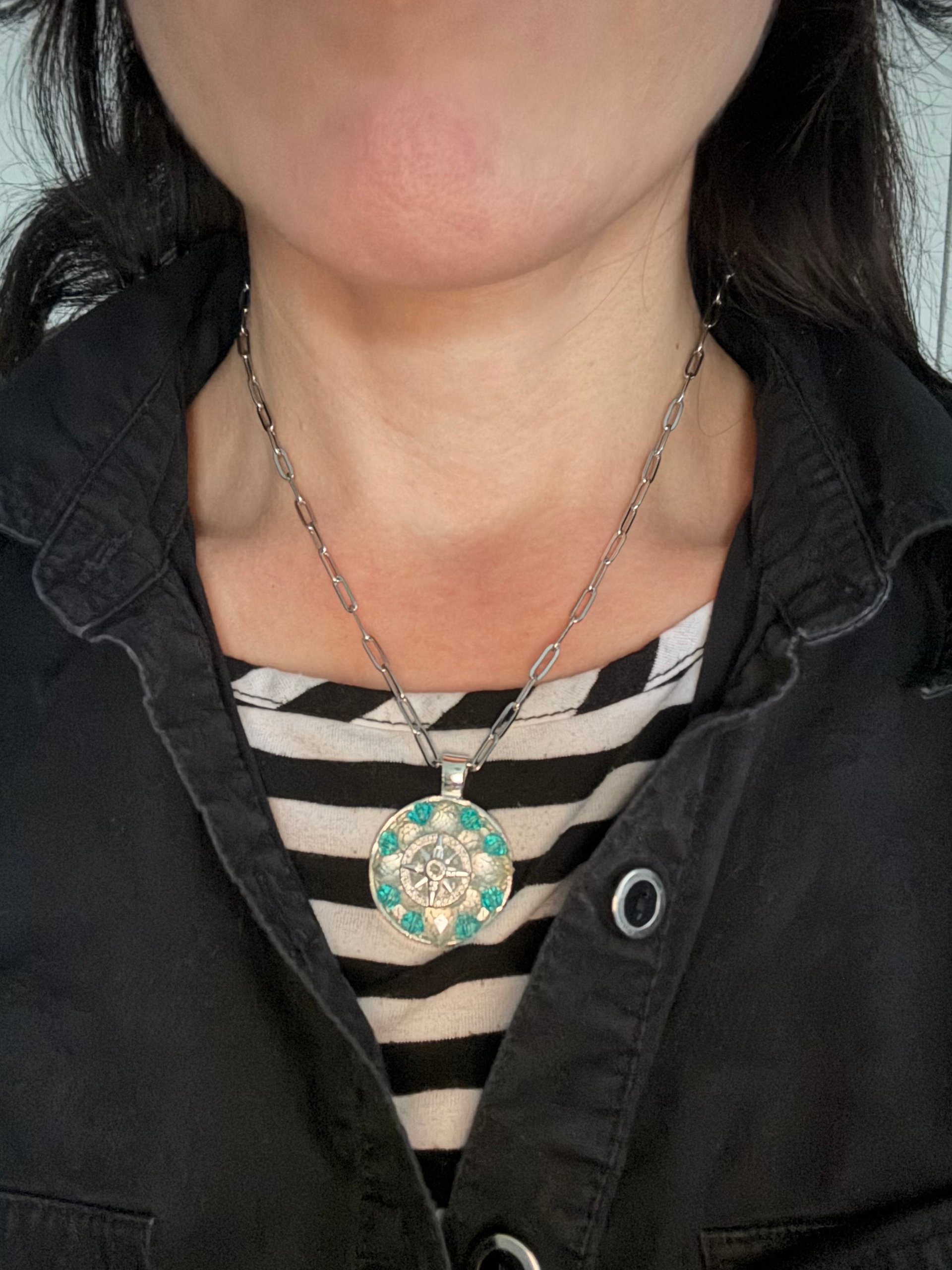 MFD-00286 | Compass Rose Pendant Necklace with Stainless Paperclip Chain | Handmade Jewelry by Monique Faella Designs™ product image (5)