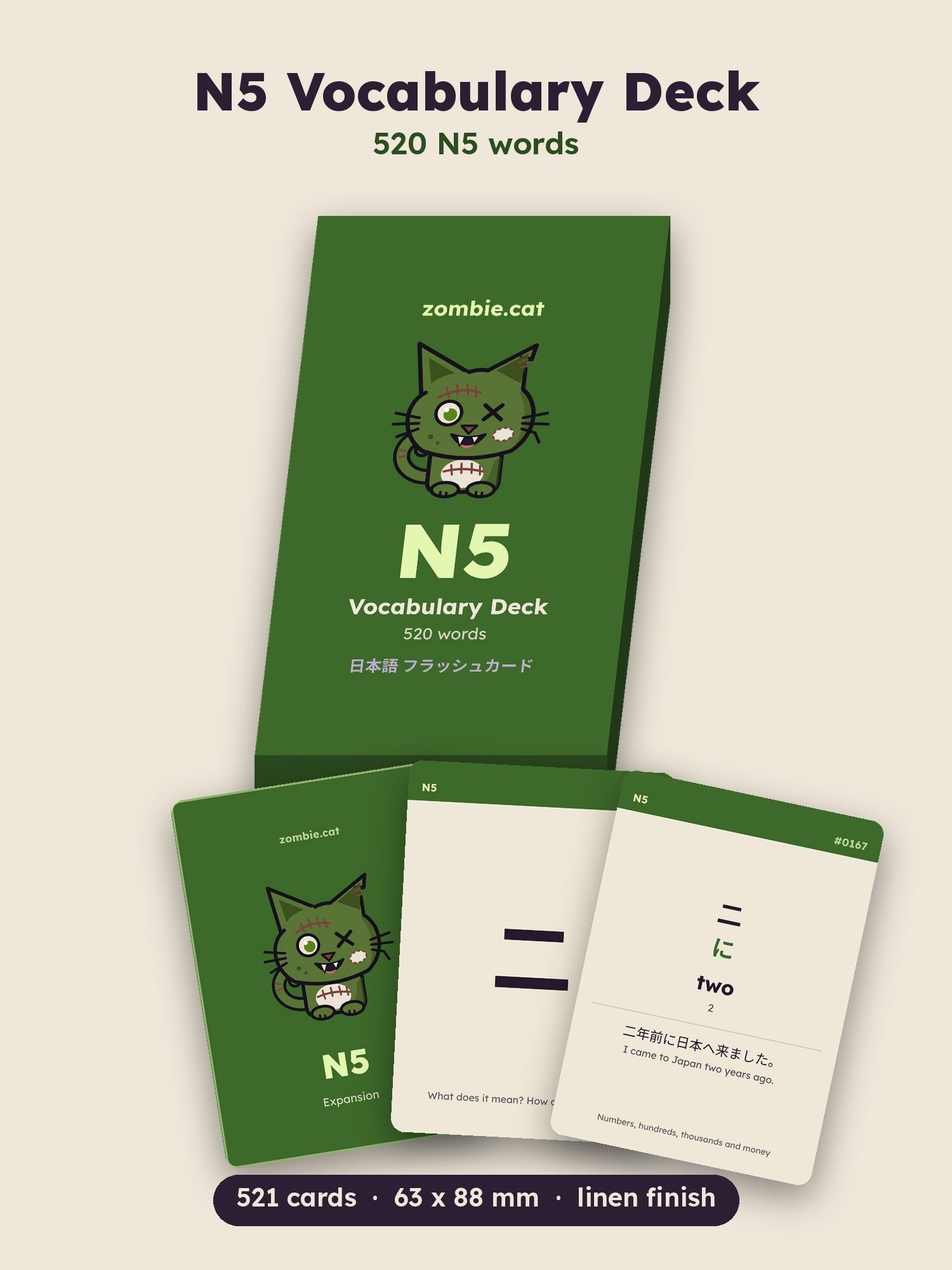 Japanese Flash Cards: JLPT N5 Vocabulary Deck, 520 Words (zombie.cat) product image (1)