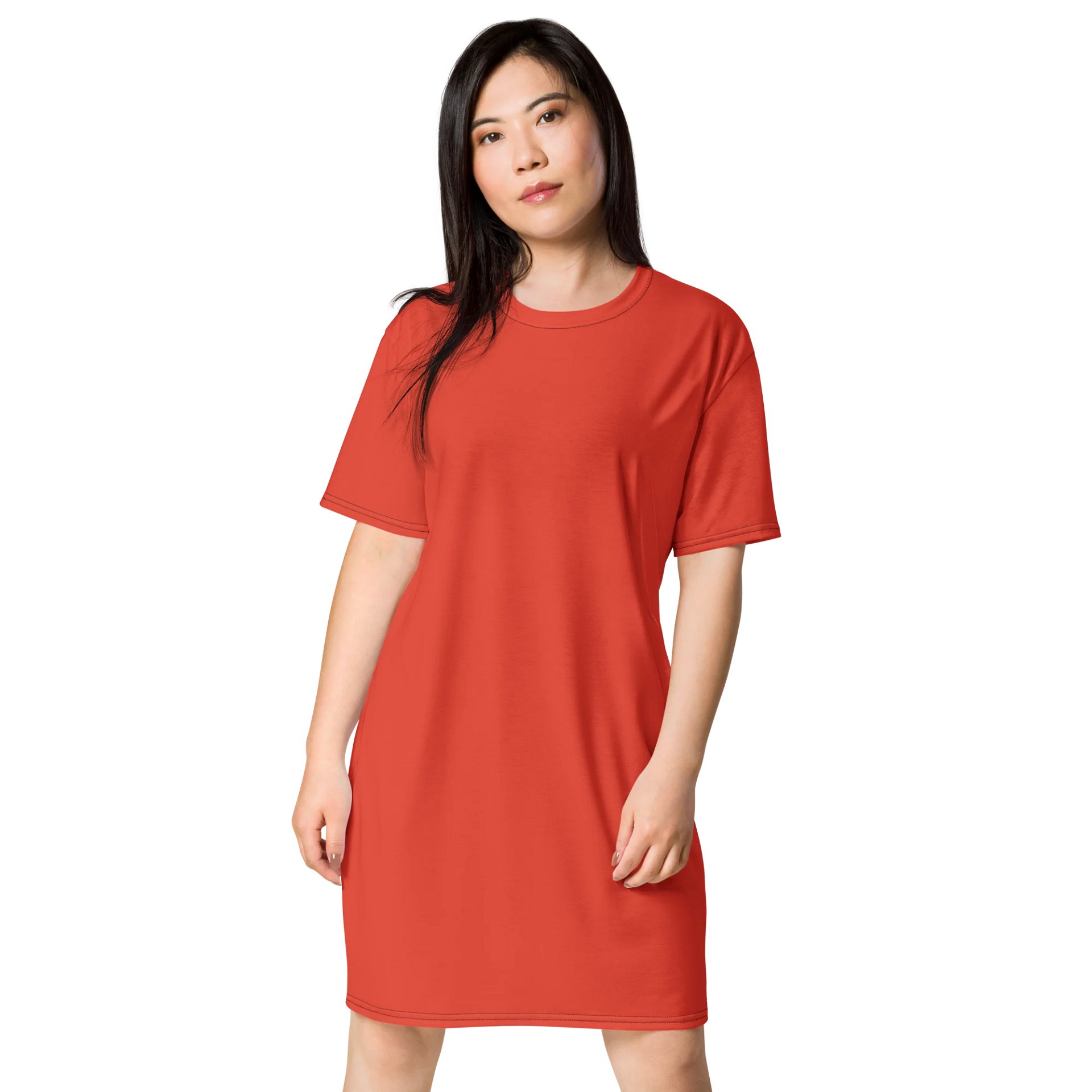 Orange Red Oversized T-Shirt Dress | Stretchy Fabric | Casual or Formal Style | Sizes 2XS-6XL | Exclusive Design product image (1)