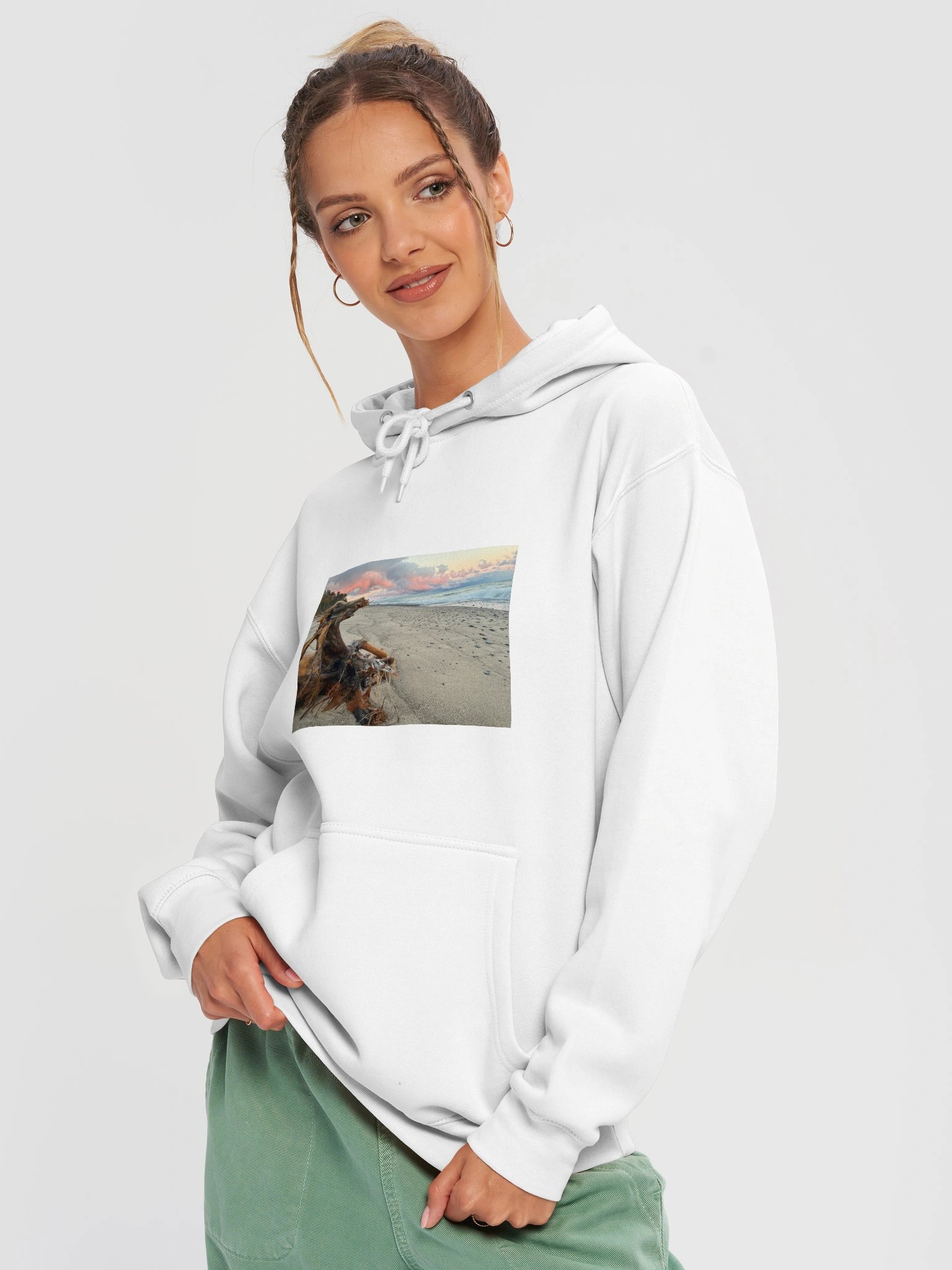 Driftwood dragon and pink clouds on Lake Superior Hoodie product image (3)