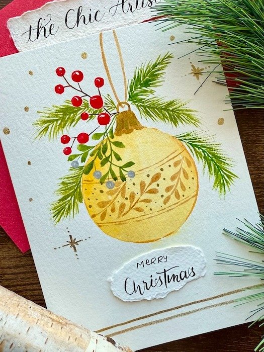 Hand-painted Watercolor Christmas Golden Ornament Cards product image (1)