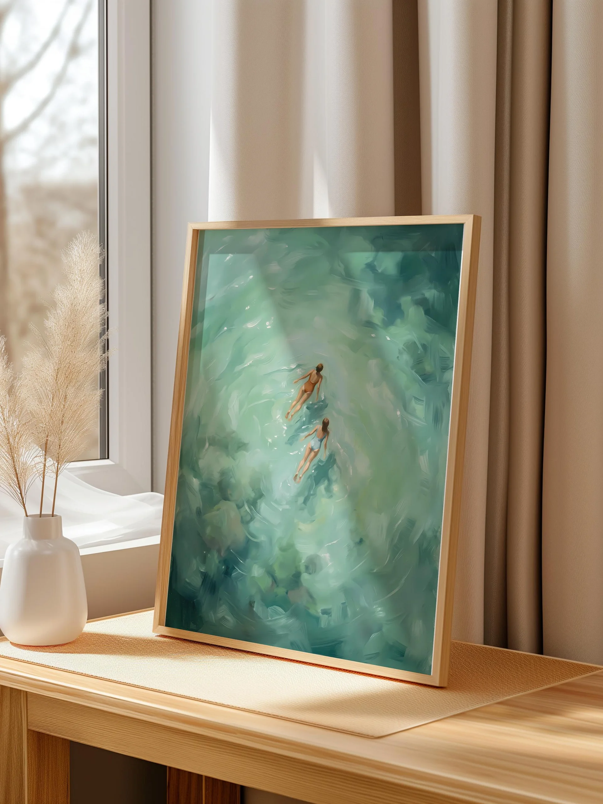 Swimming Women Wall Art | Aqua Pool Painting | Coastal Printable Decor | Minimalist Summer Poster | Digital Download product image (4)