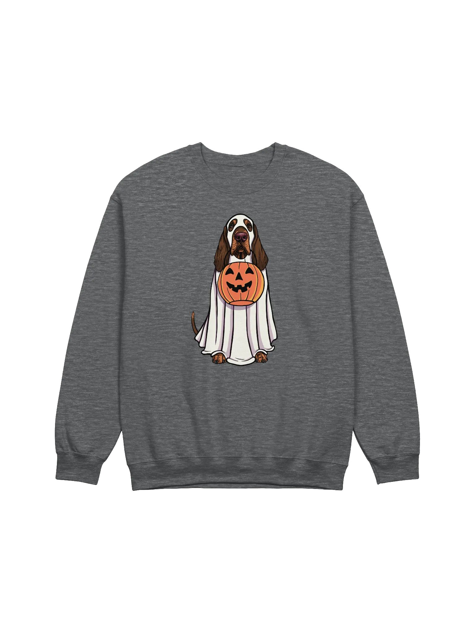 Funny Halloween Bloodhound(Brown & Tan) Sweatshirt | Funny Bloodhound Wearing a Ghost Costume and Holding a Pumpkin Basket product image (1)