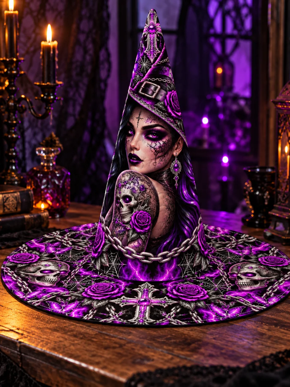 MMD Gothic Purple Witch Hat & Hooded Cape Halloween Set product image (2)