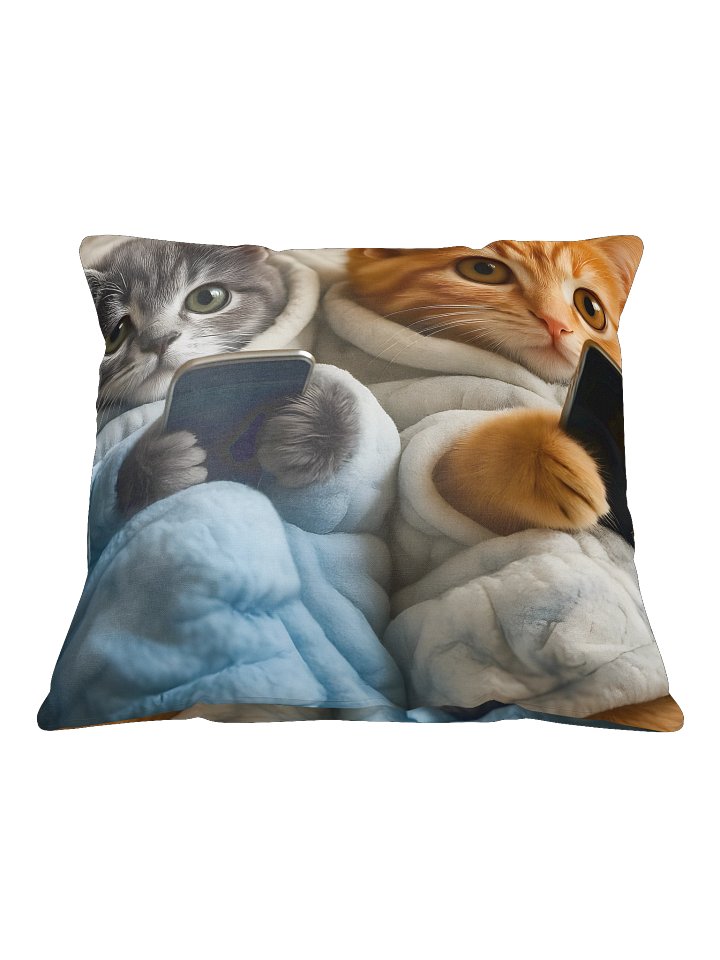 Kitties Texting In Bathrobe: Tech-Savvy Cats All-Over Print Pillow product image (1)
