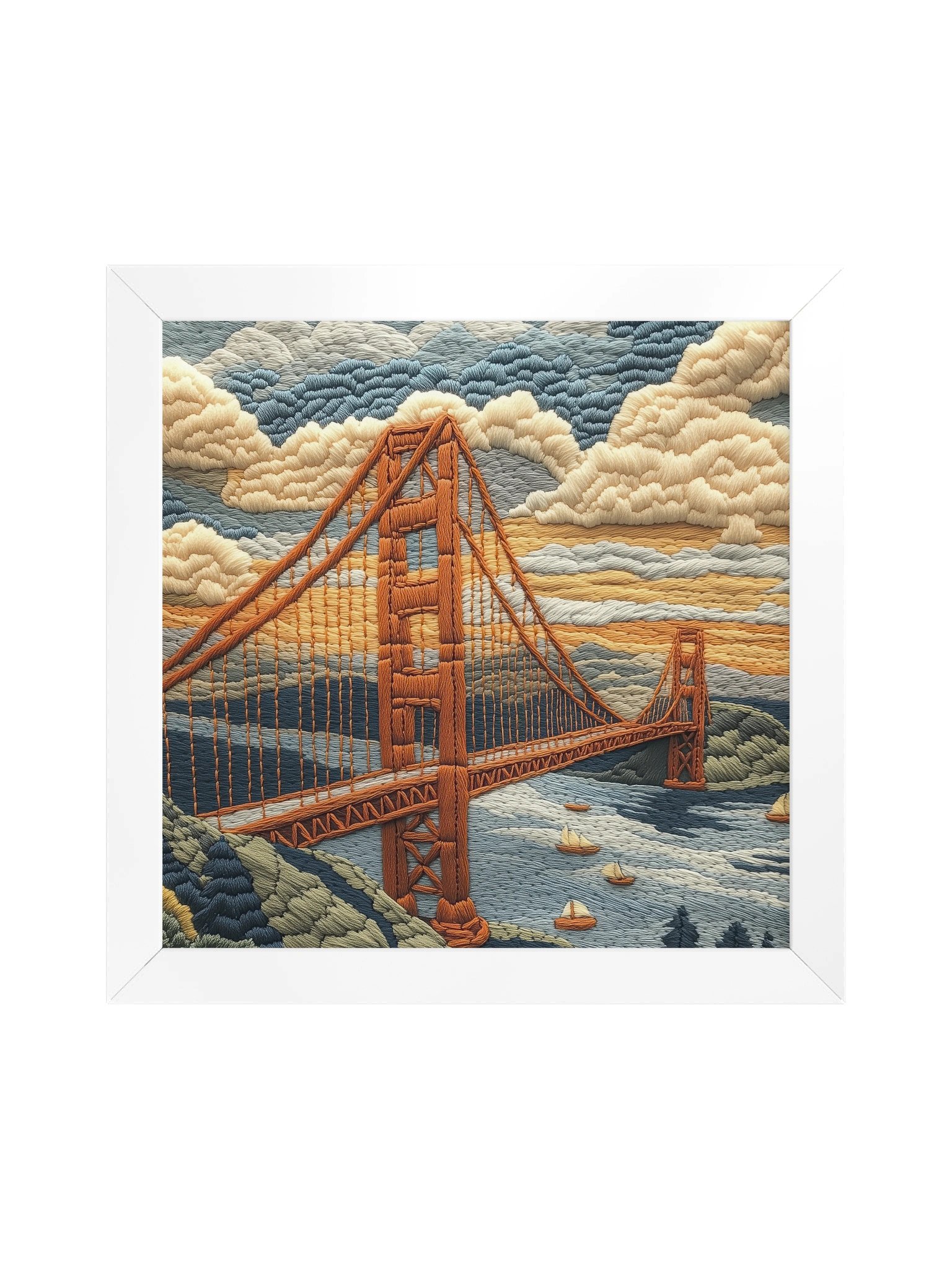 Meet Me by the Golden Gate | Embroidery-Style Wall Art — Framed Print product image (21)
