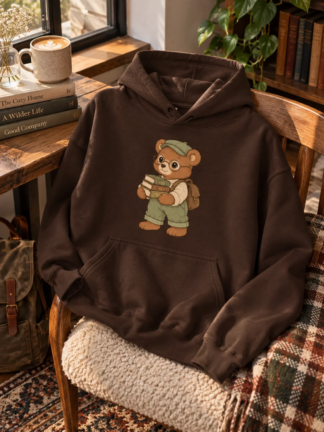Women’s Cute Teddy Bear Bookworm Hoodie | Cozy College & Back to School Sweatshirt product image (6)