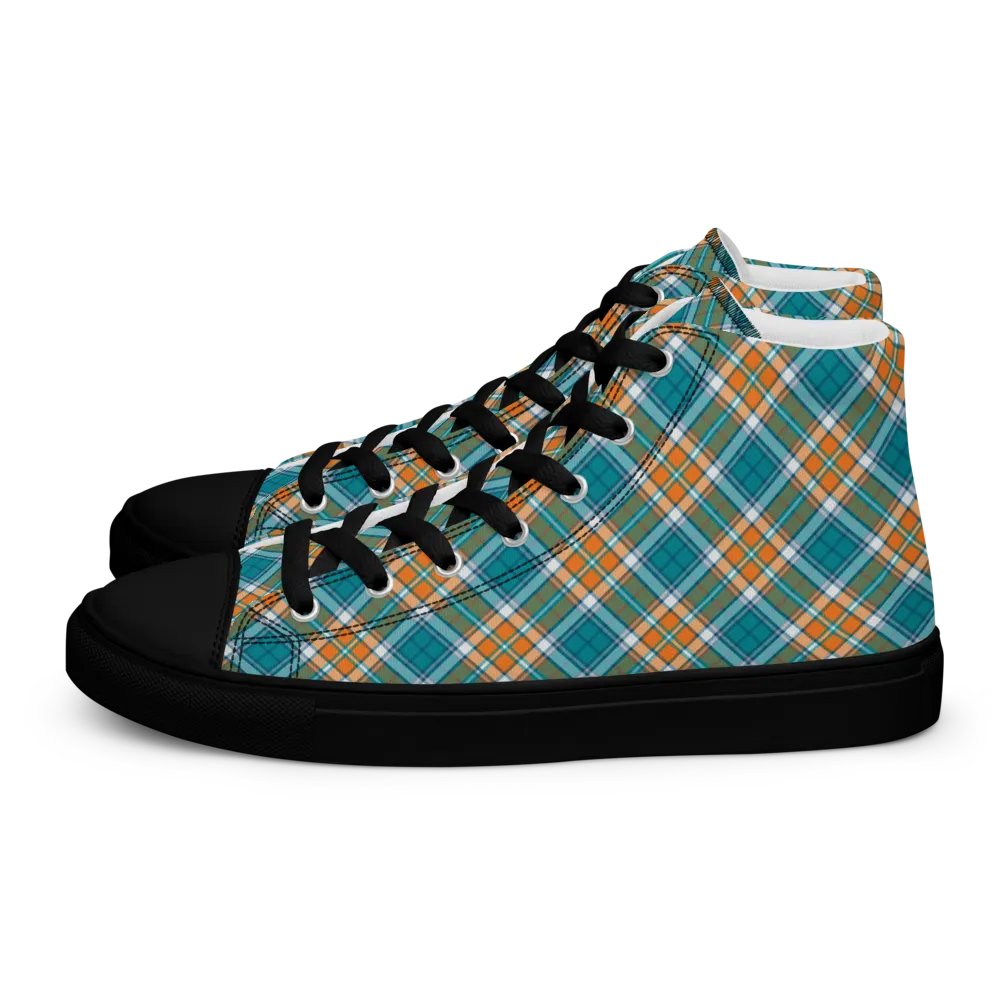 Turquoise and Orange Sporty Plaid Men's High Top Shoes product image (4)