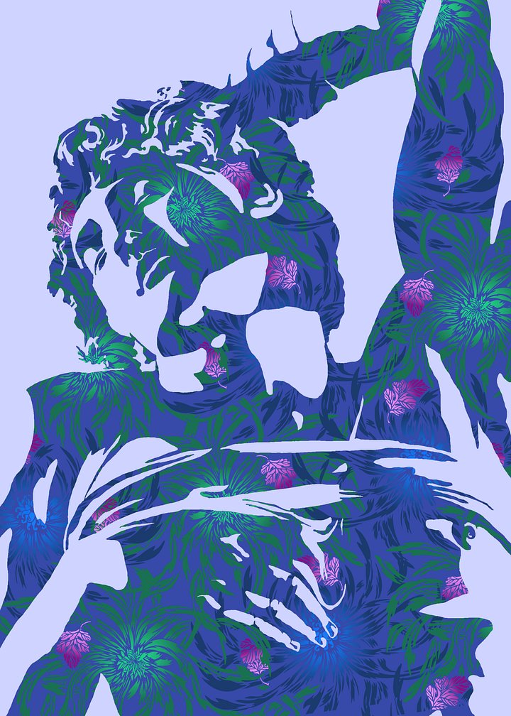 Blue Michelangelo on Chrysanthemums - Print product image (1)