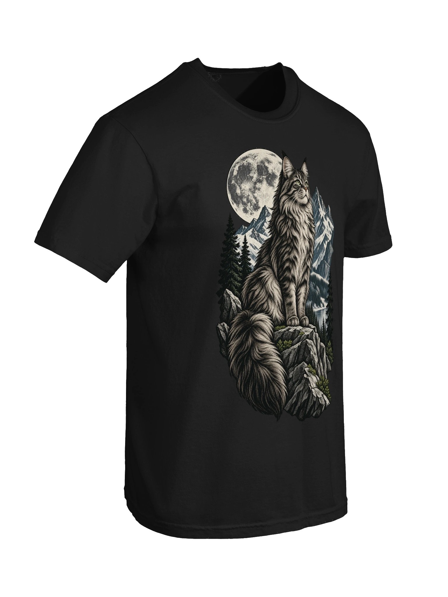 Moonlit Mountain Cat — Wilderness Graphic T-Shirt product image (6)