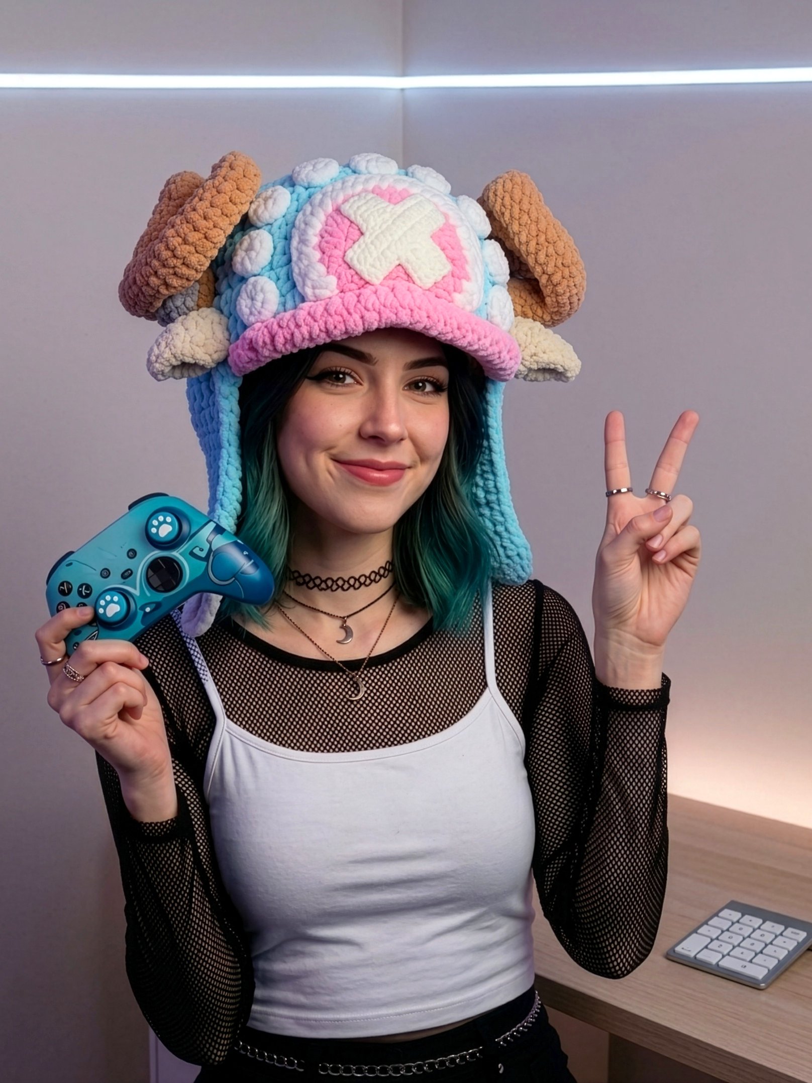 Pastel Crochet Plush Hat, Reindeer Doctor Pirate Inspired Beanie product image (5)