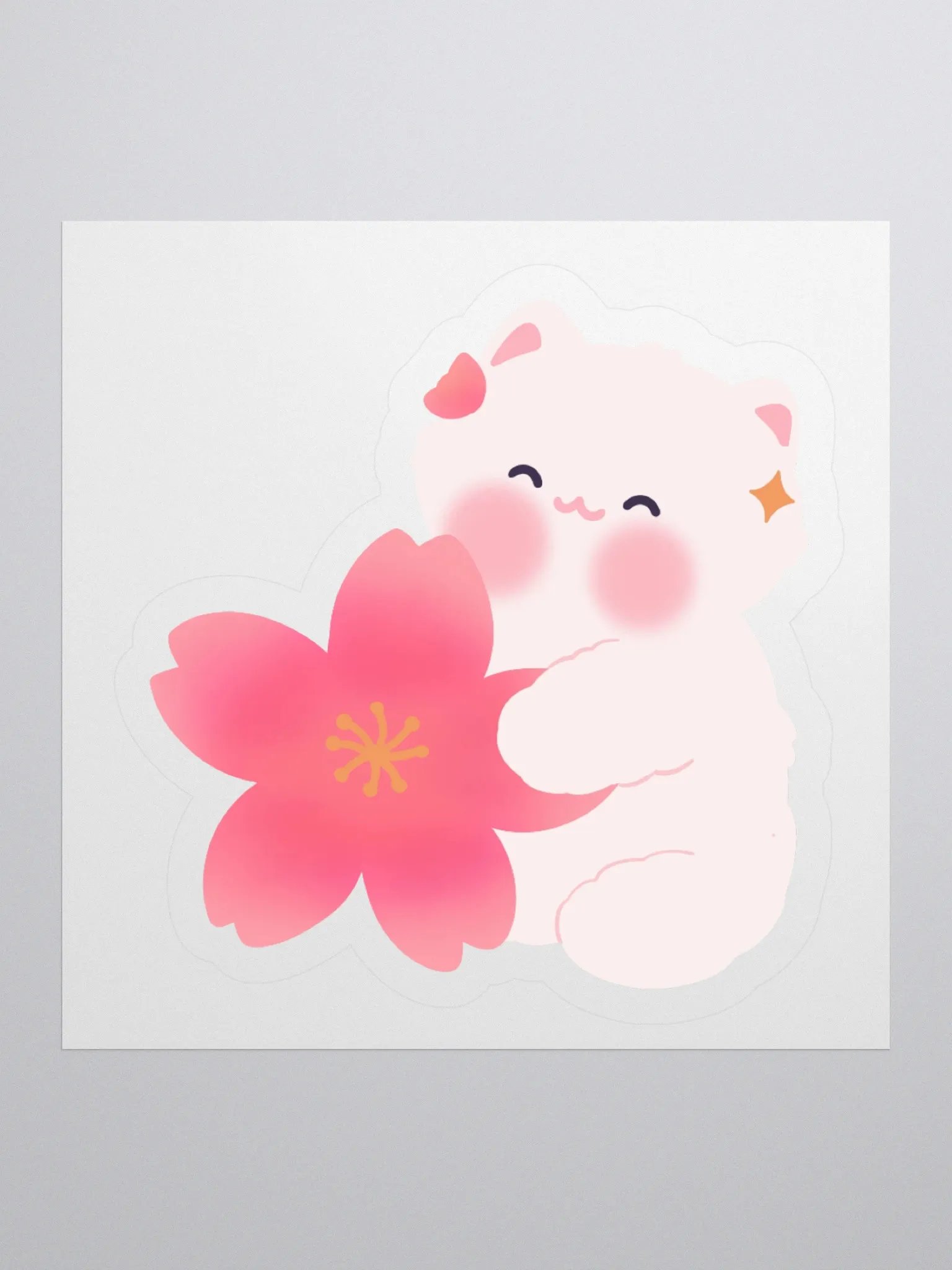 Cherry Blossom White Cat Sticker product image (1)