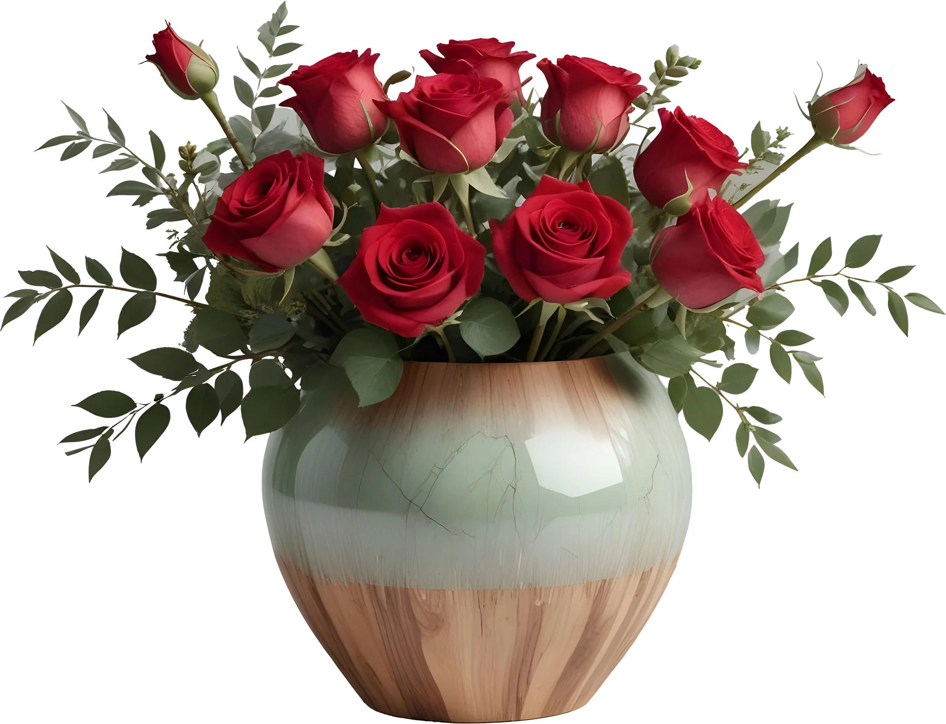 Elegant Green Gradient Vase with Red Roses PNG product image (1)