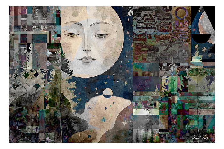 'Lunar Guide' by Edward Martin-Mixed Media Collage: Celestial Face Poster product image (1)