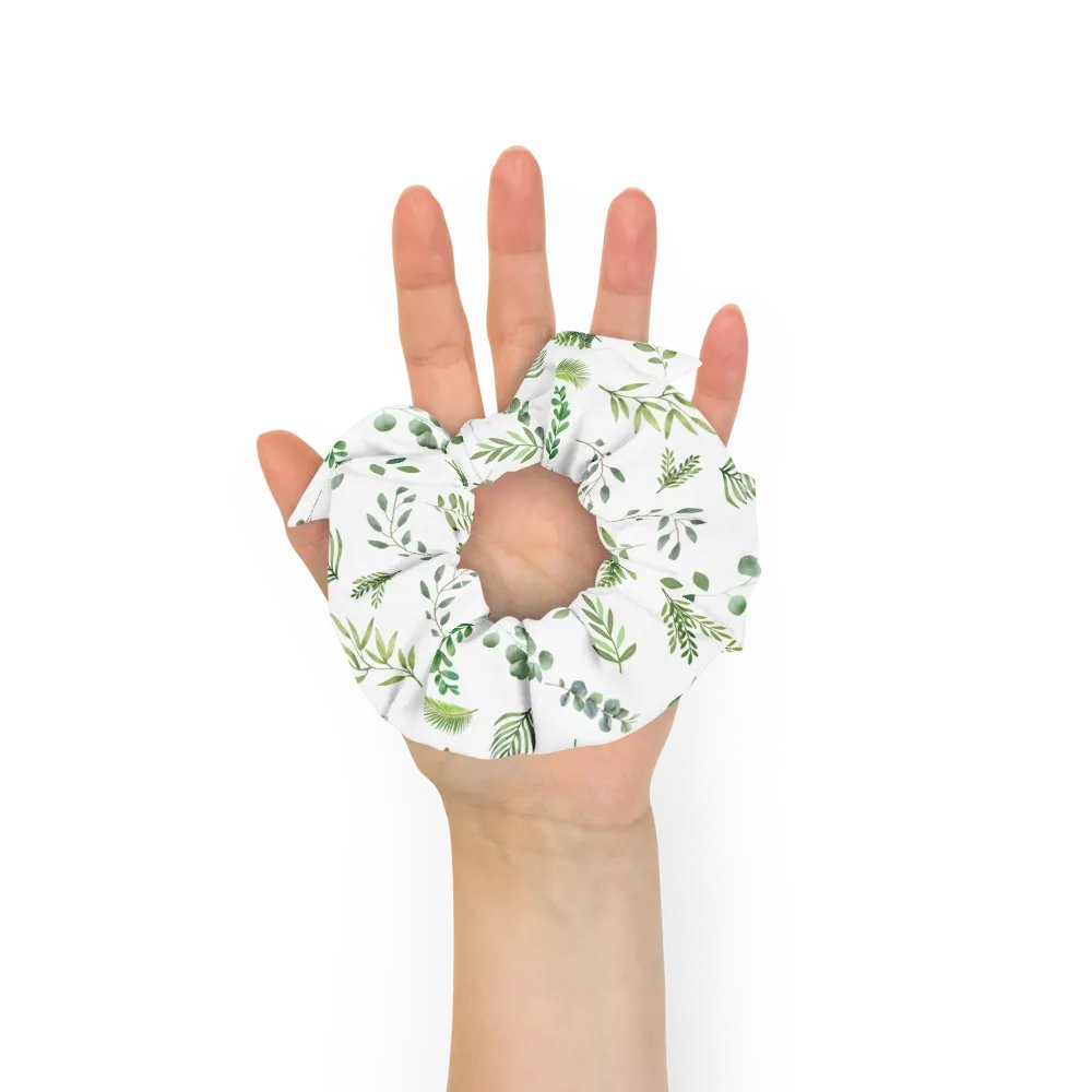 Green leaves pattern on white background Scrunchie with bow product image (9)