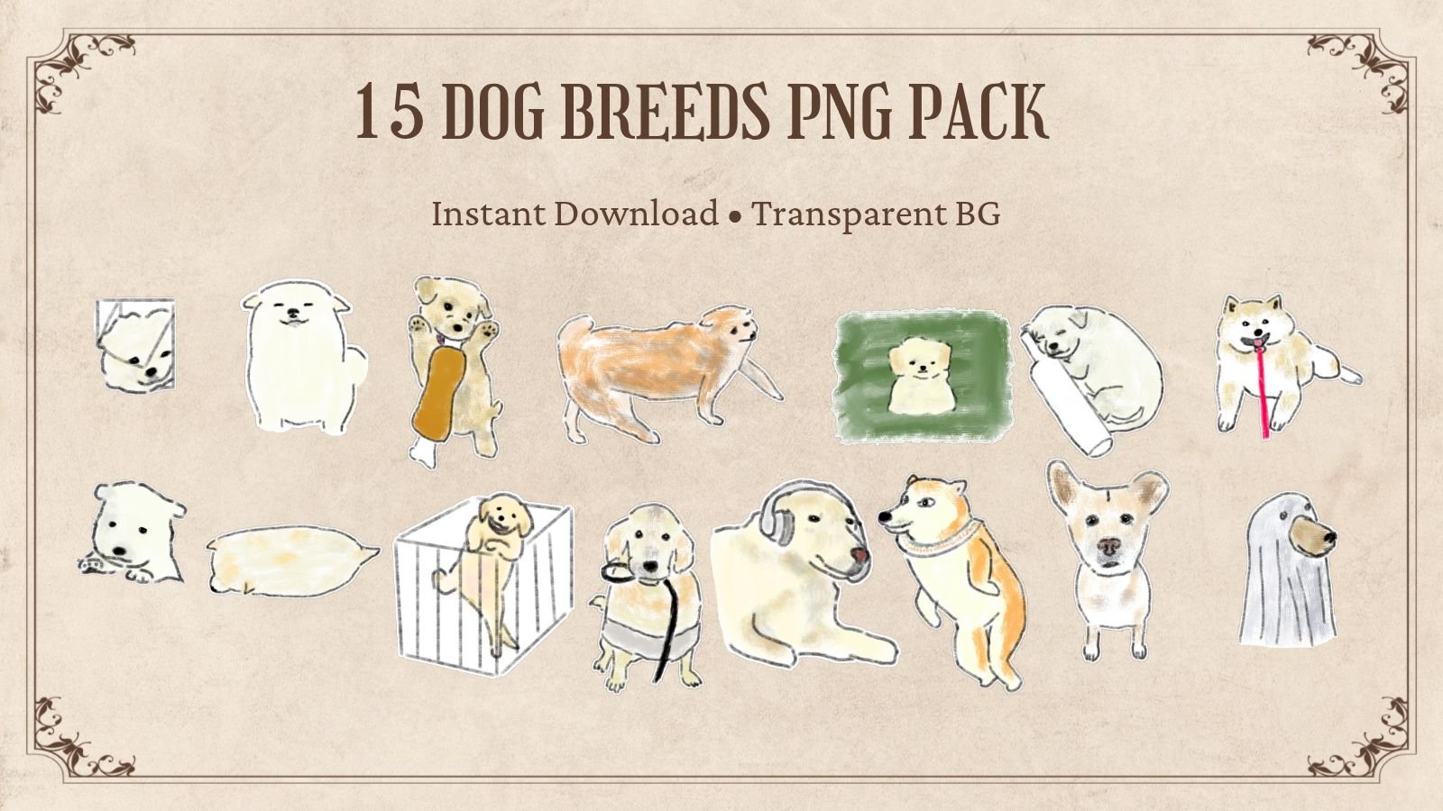 Dog Breeds Active Series PNG Graphics Bundle (15 Designs) product image (1)