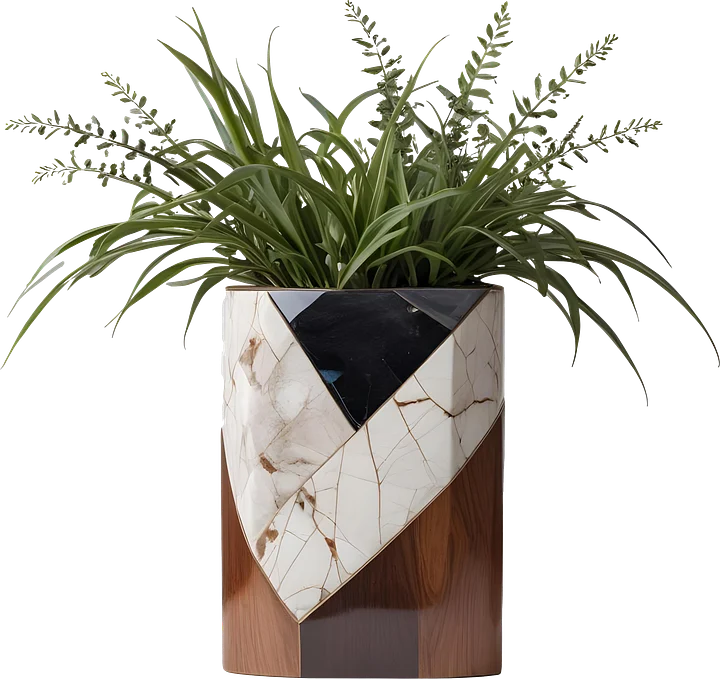 Dream of Eternity Collection – Geometric Marble and Wood Planter – PNG product image (1)