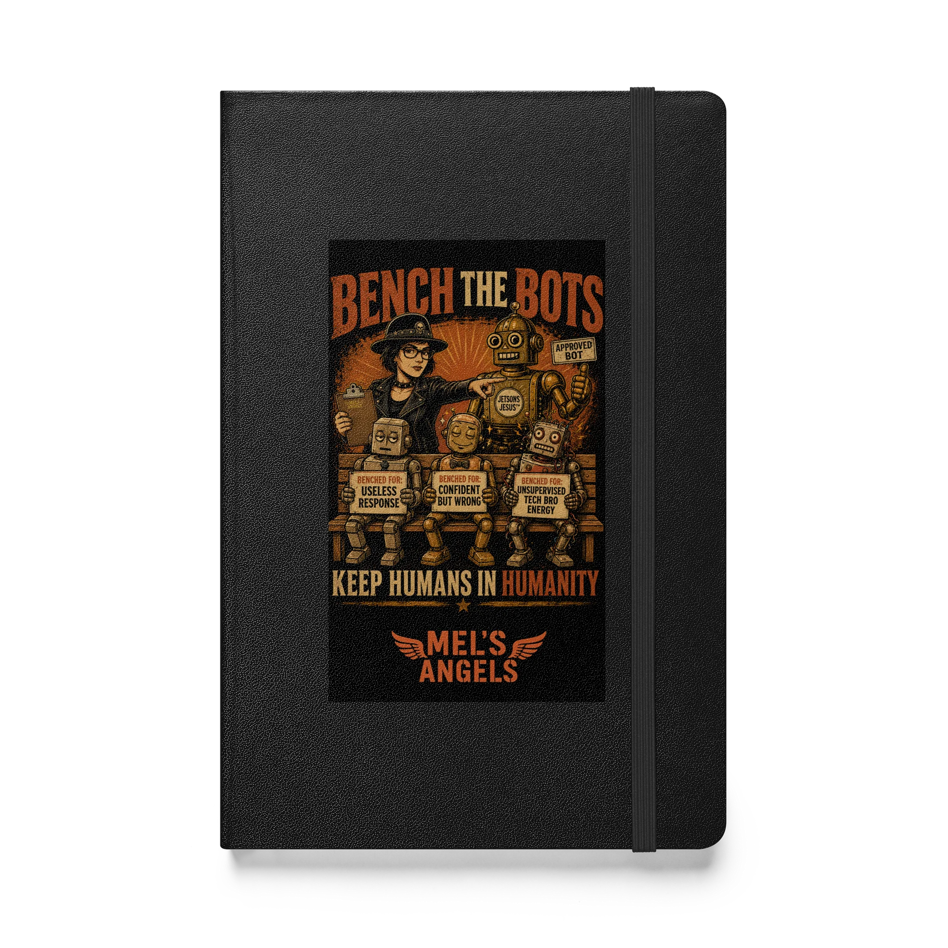 Bench the Bots Hardcover Journal | Retro AI Protest Notebook product image (2)
