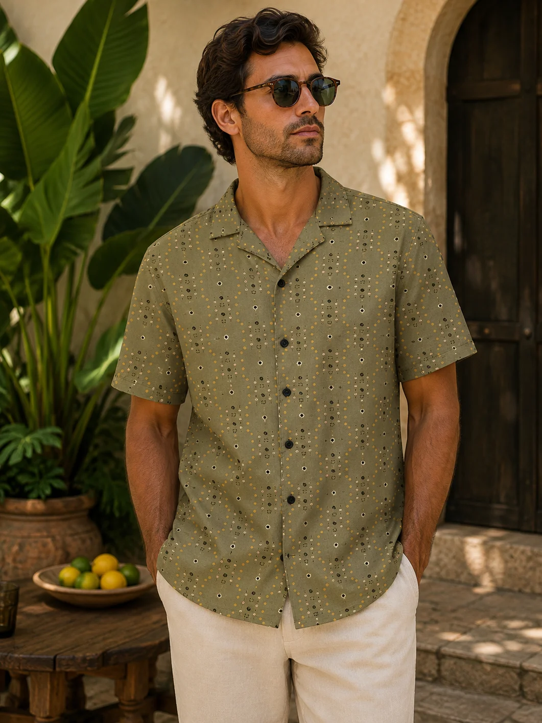 Olive Geometry Hawaiian Shirt Olive product image (1)