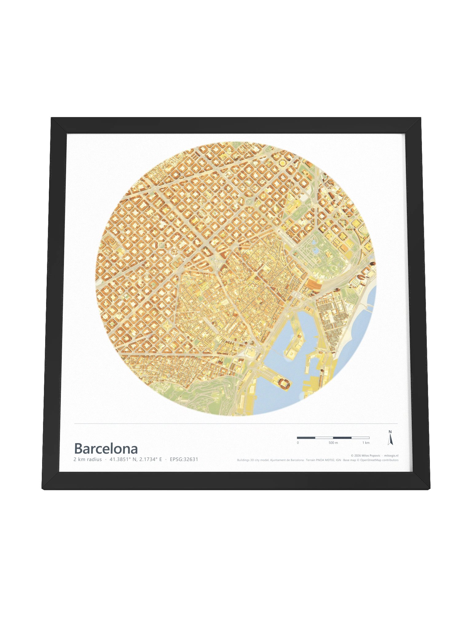 Barcelona: Path-Traced 3D City Map · Framed Matte Poster product image (36)