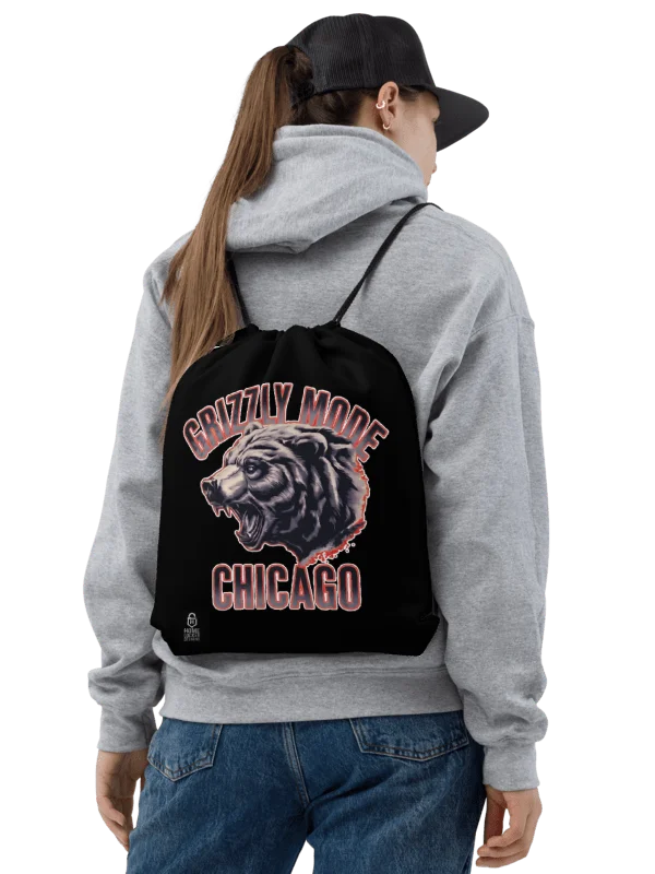 Grizzly Mode™ Black Drawstring Backpack | Chicago | Football | Home Locker product image (2)