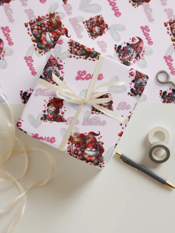 Be Mine Valentine Gnome Wrapping paper set of 3 product image (1)