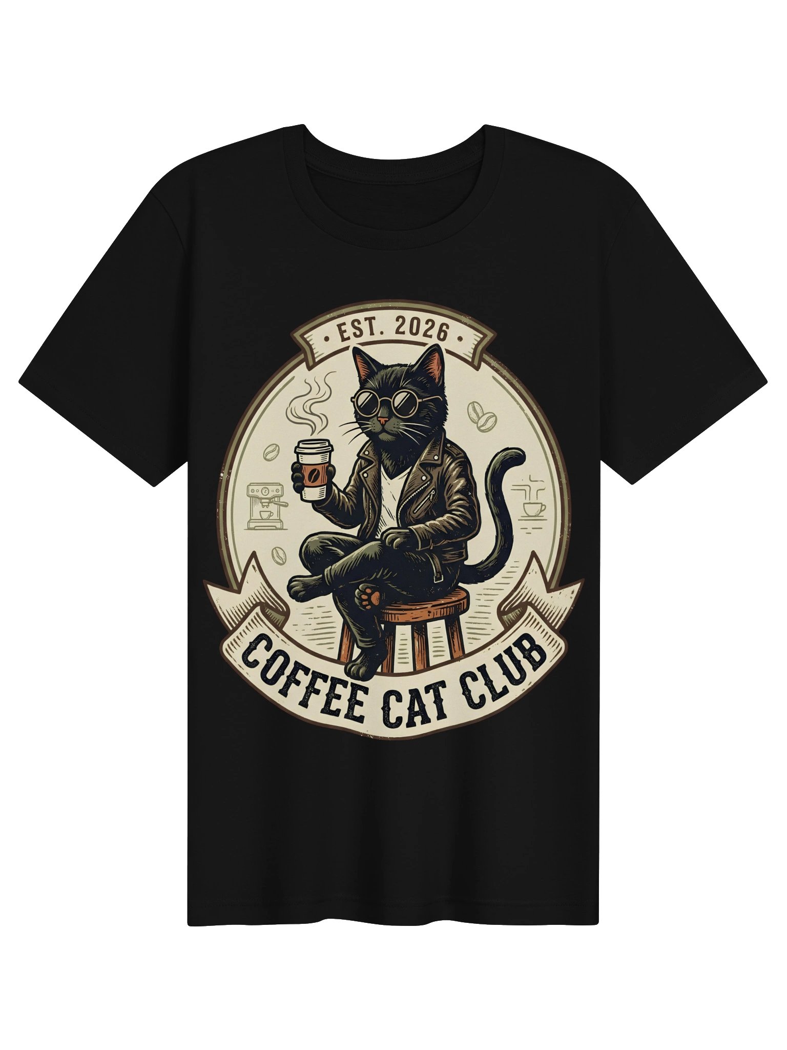 Coffee Cat Club T-Shirt - Vintage Black Cat EST. 2026 Graphic Tee product image (2)