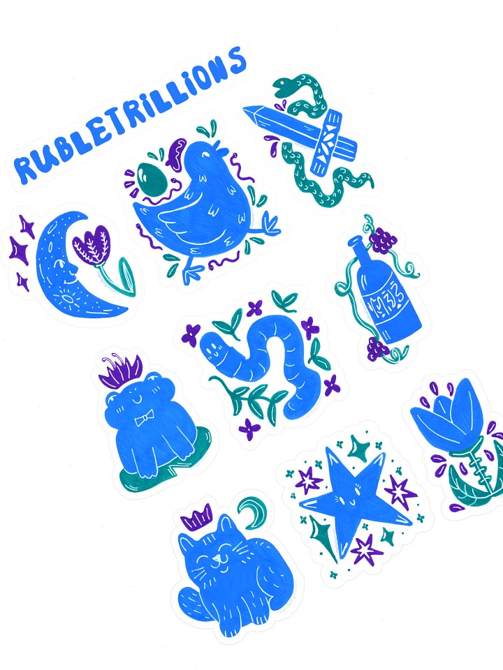 Doodle Sticker Sheet (Blue) - Hand Drawn by Ruble product image (2)