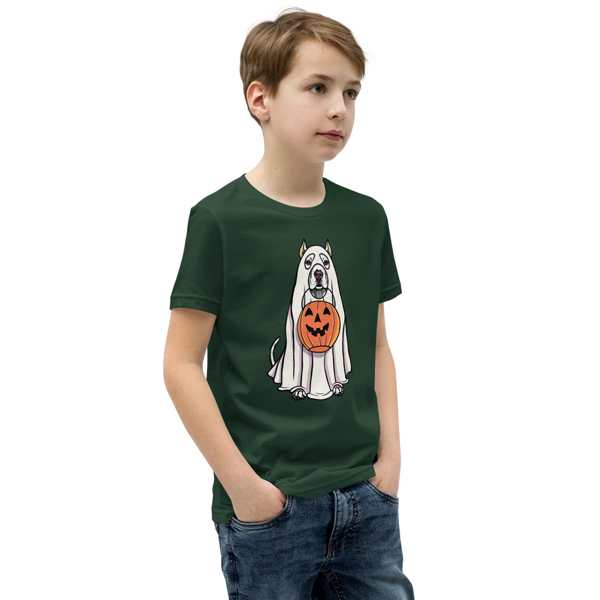 Halloween American Pitbull Terrier(White, Cropped Ears) Youth T-Shirt product image (2)