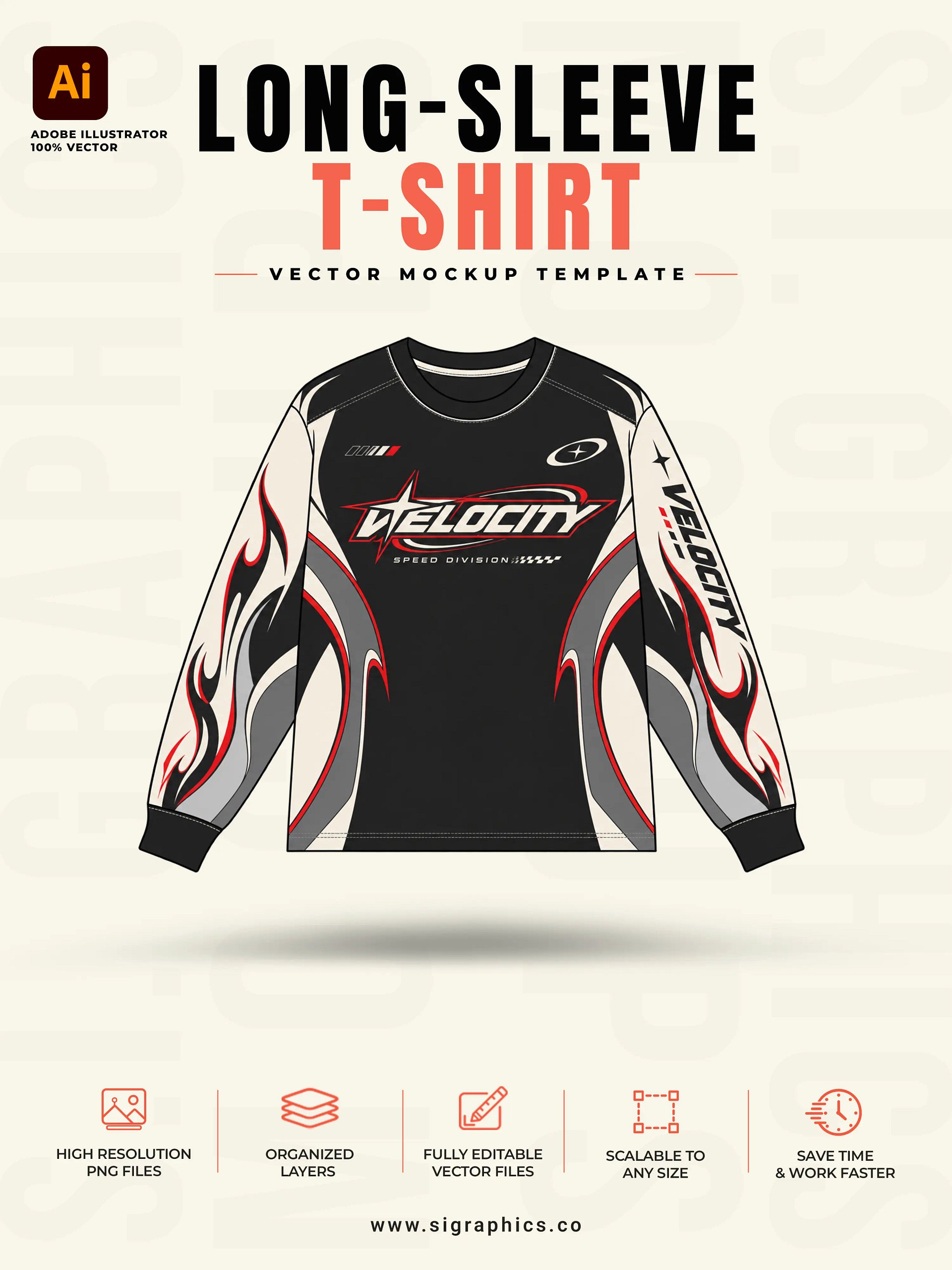 Long-Sleeve T-Shirt Vector Mockup Template – Front & Back Flats product image (1)
