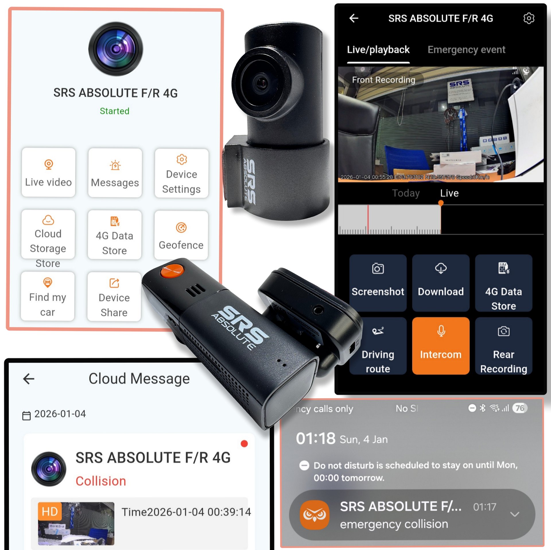 SRS ABSOLUTE 2.6K Dual 4G Dash Cam Timelapse Loop Record GSensor GPS Tracking Remote Live Video Voice Calling GeoTagging SOS Parking Monitor GeoFencing SIM MicroSD Supp Upto 1TB (S24Gen3 Front/Rear) product image (2)