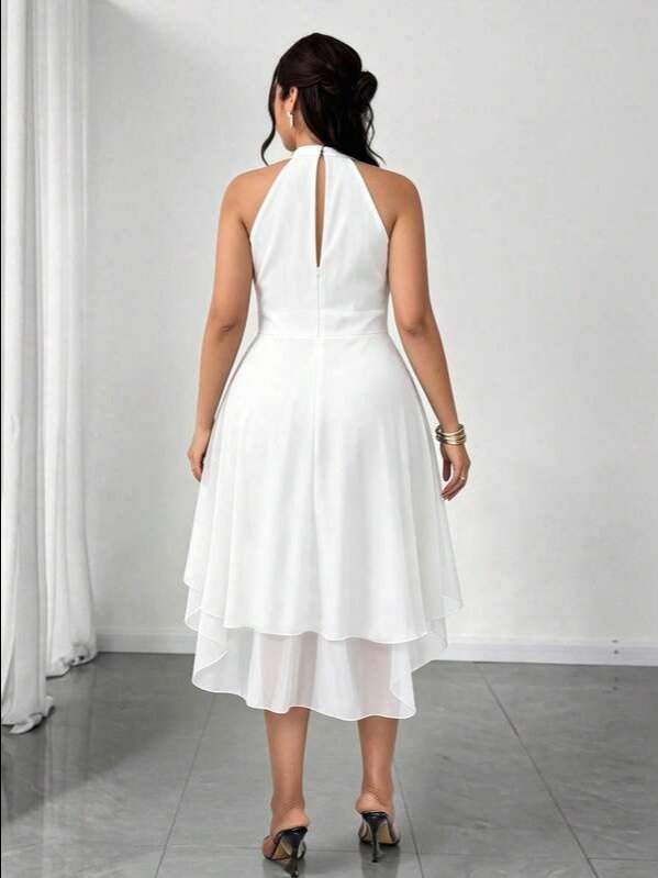Elenzga Plus Size Round Neck Sleeveless Double Ruffle Hem Asymmetrical Hem Dress product image (11)